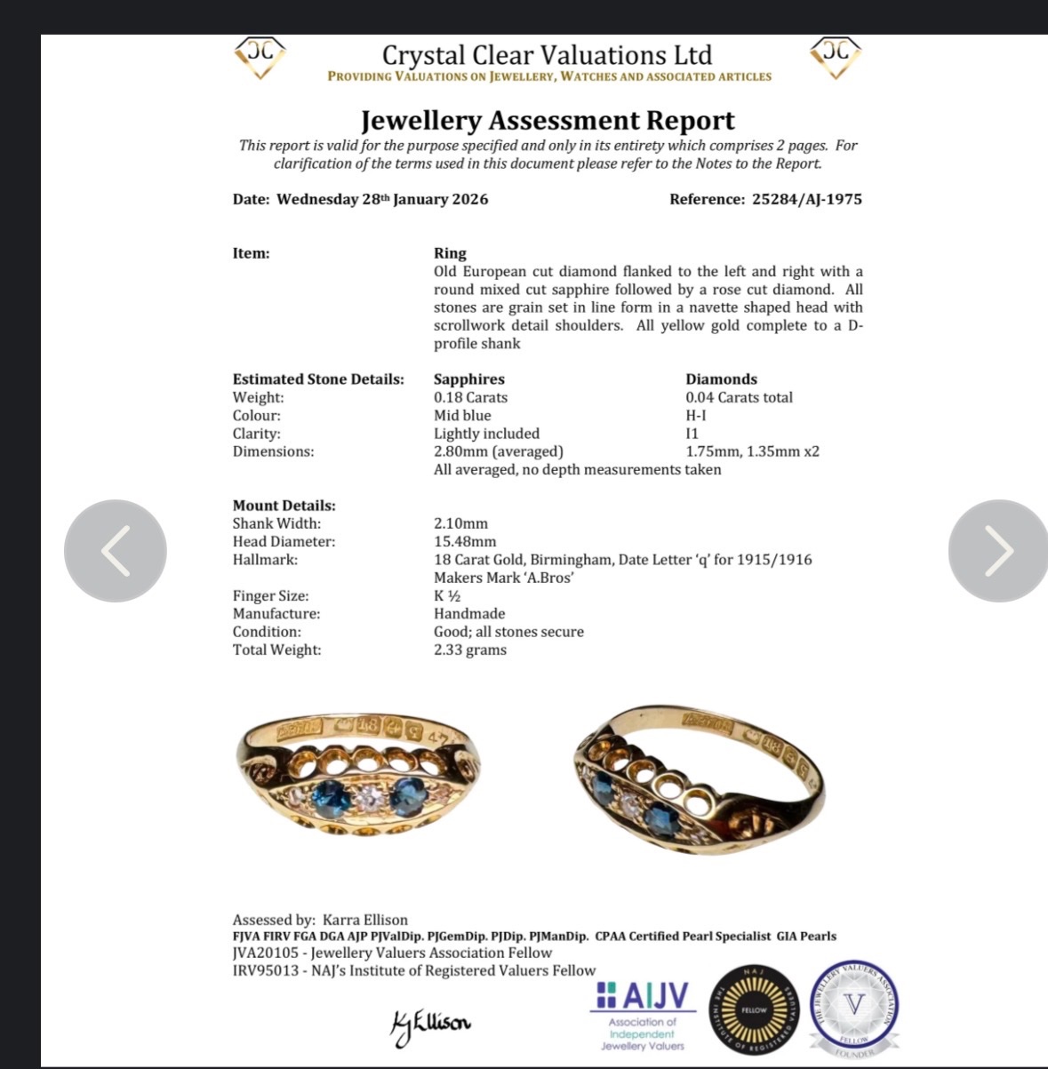 Antique 18ct yellow gold sapphire and diamond navette ring