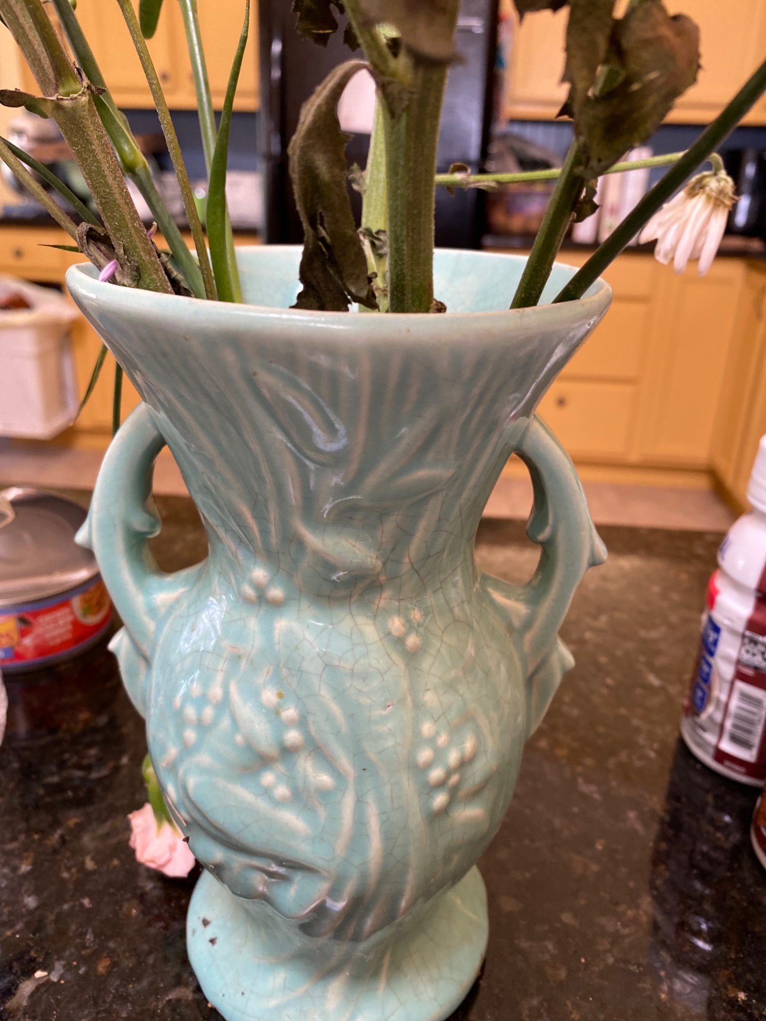 Art pottery double-handled pedestal vase / planter
