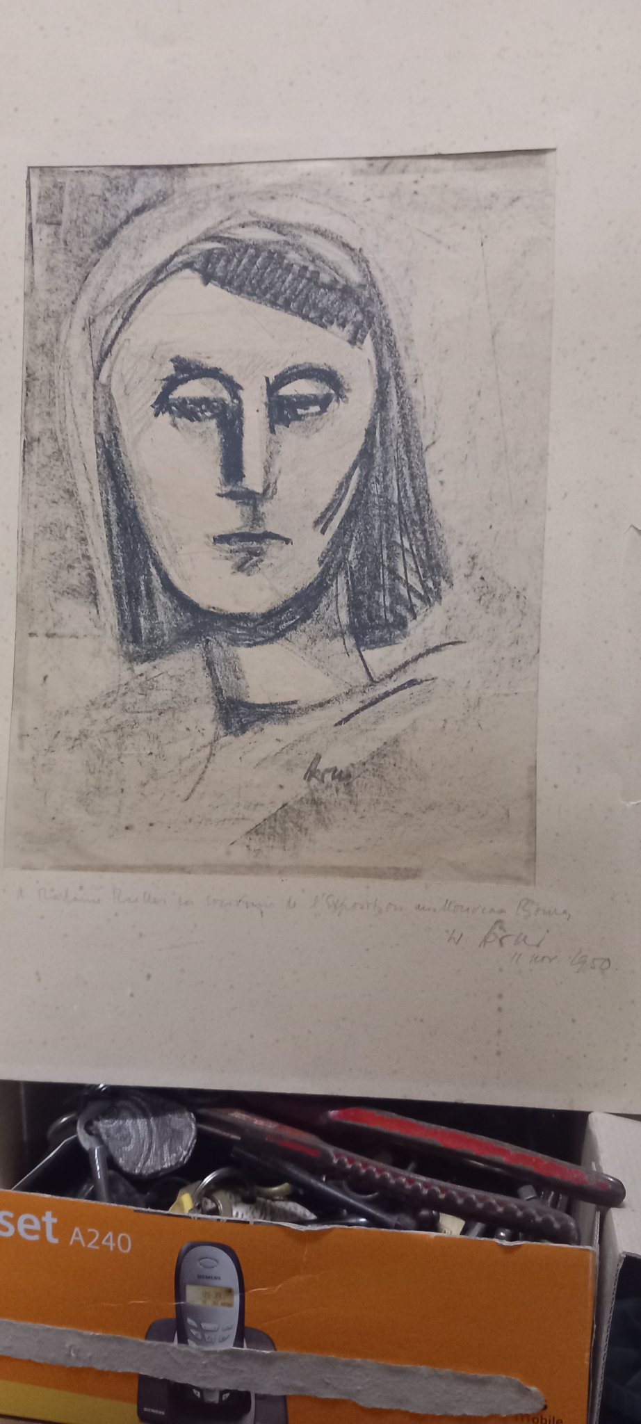 Charcoal or lithographic portrait drawing of a woman