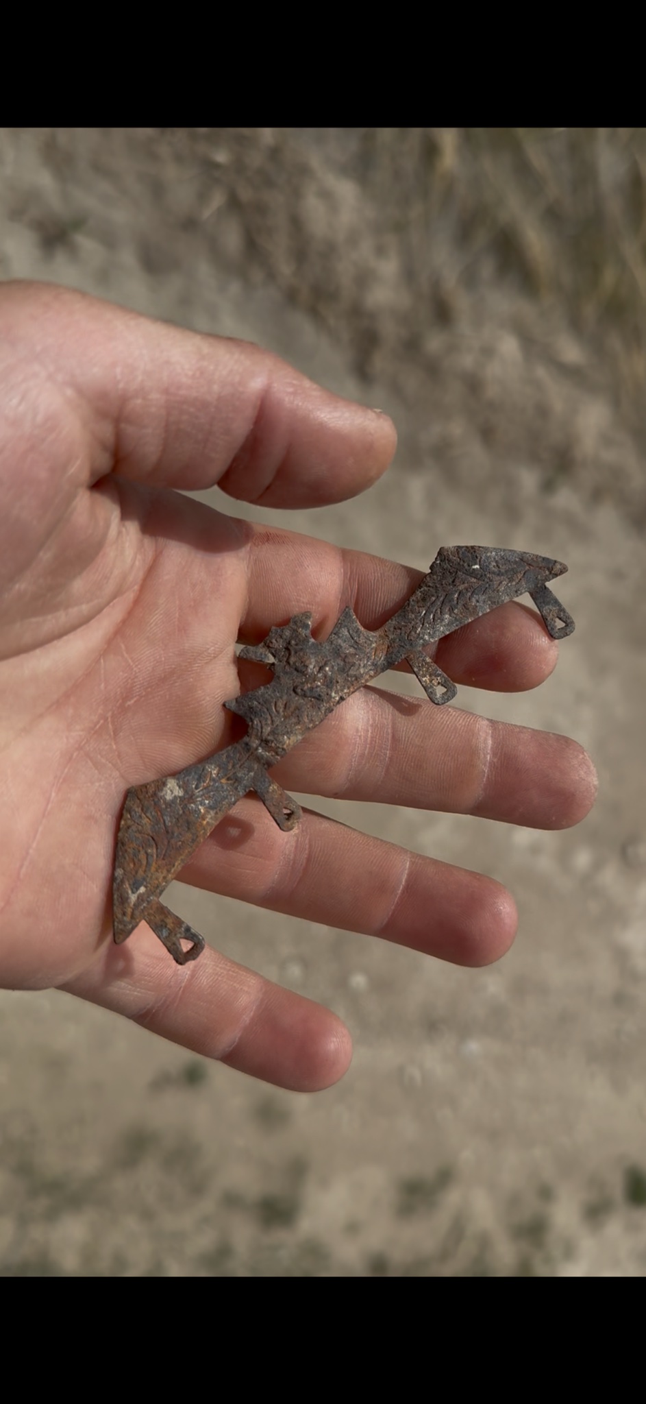 Decorative iron strap fitting or mount fragment