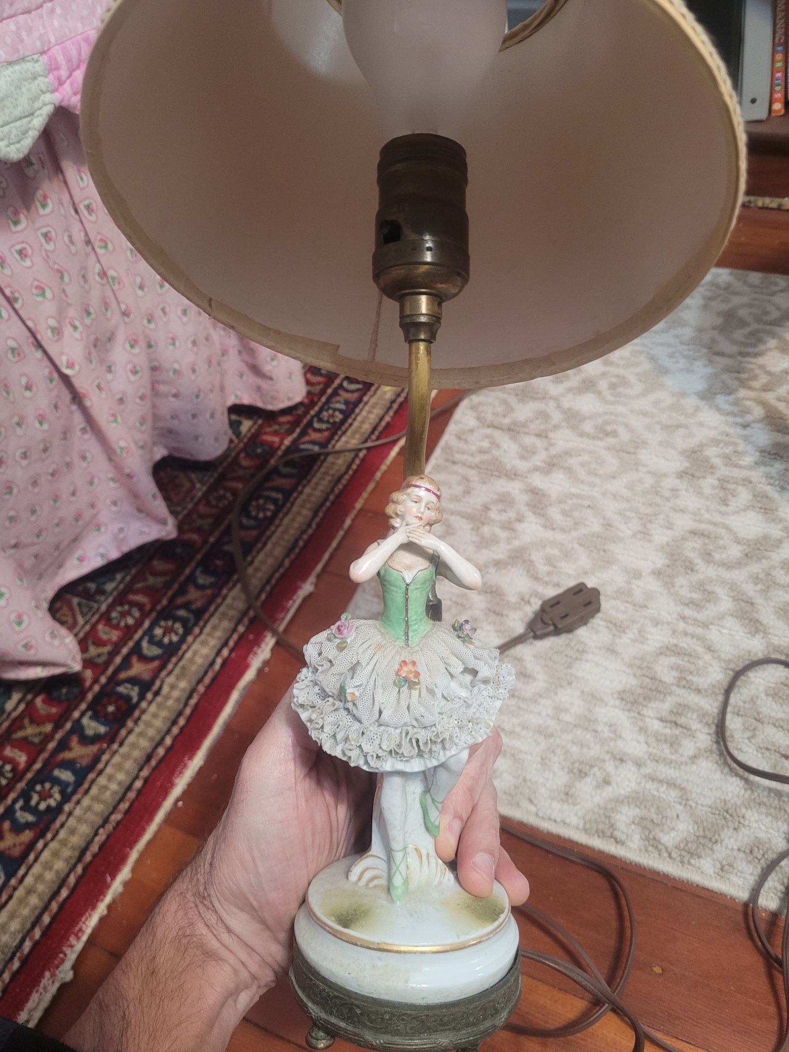 Figural boudoir lamp with porcelain dancer figurine