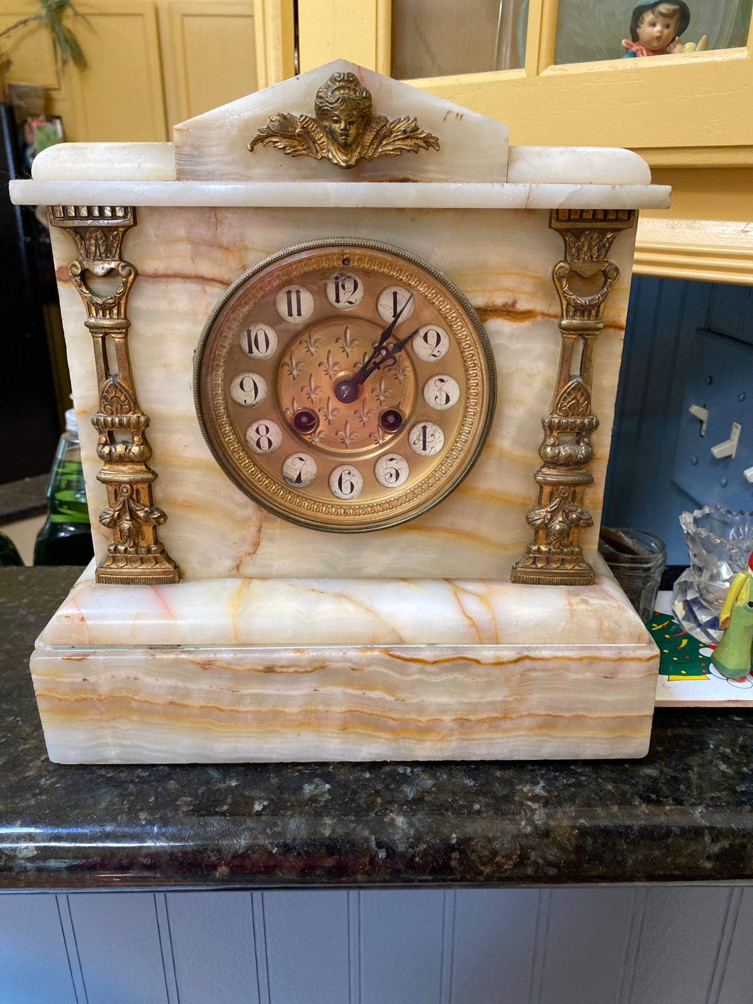 French-style alabaster mantel clock