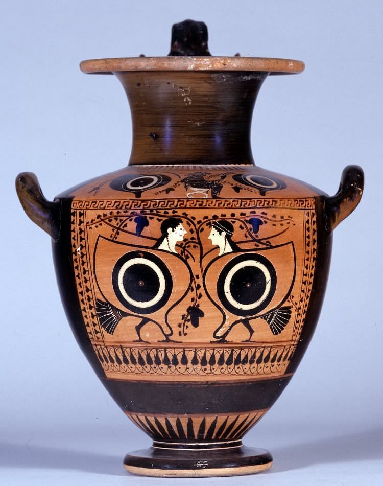 Greek-style black-figure amphora with lid
