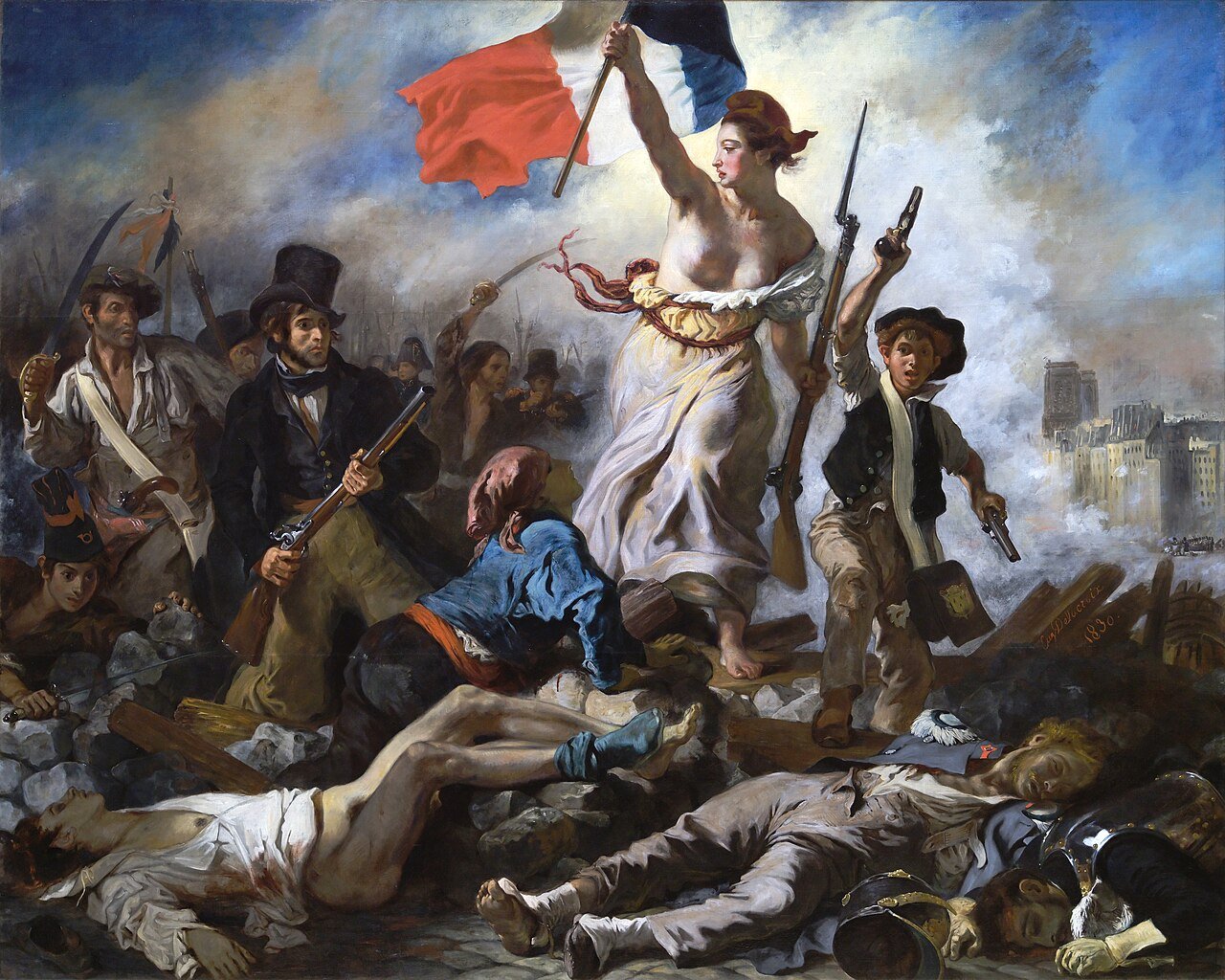 Oil painting reproduction of Eugène Delacroix's 'Liberty Leading the People'