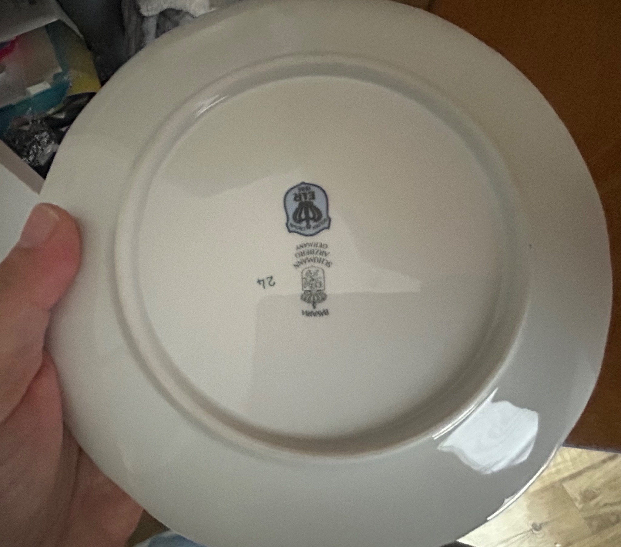 Porcelain dinner plate with maker's mark (likely German porcelain)
