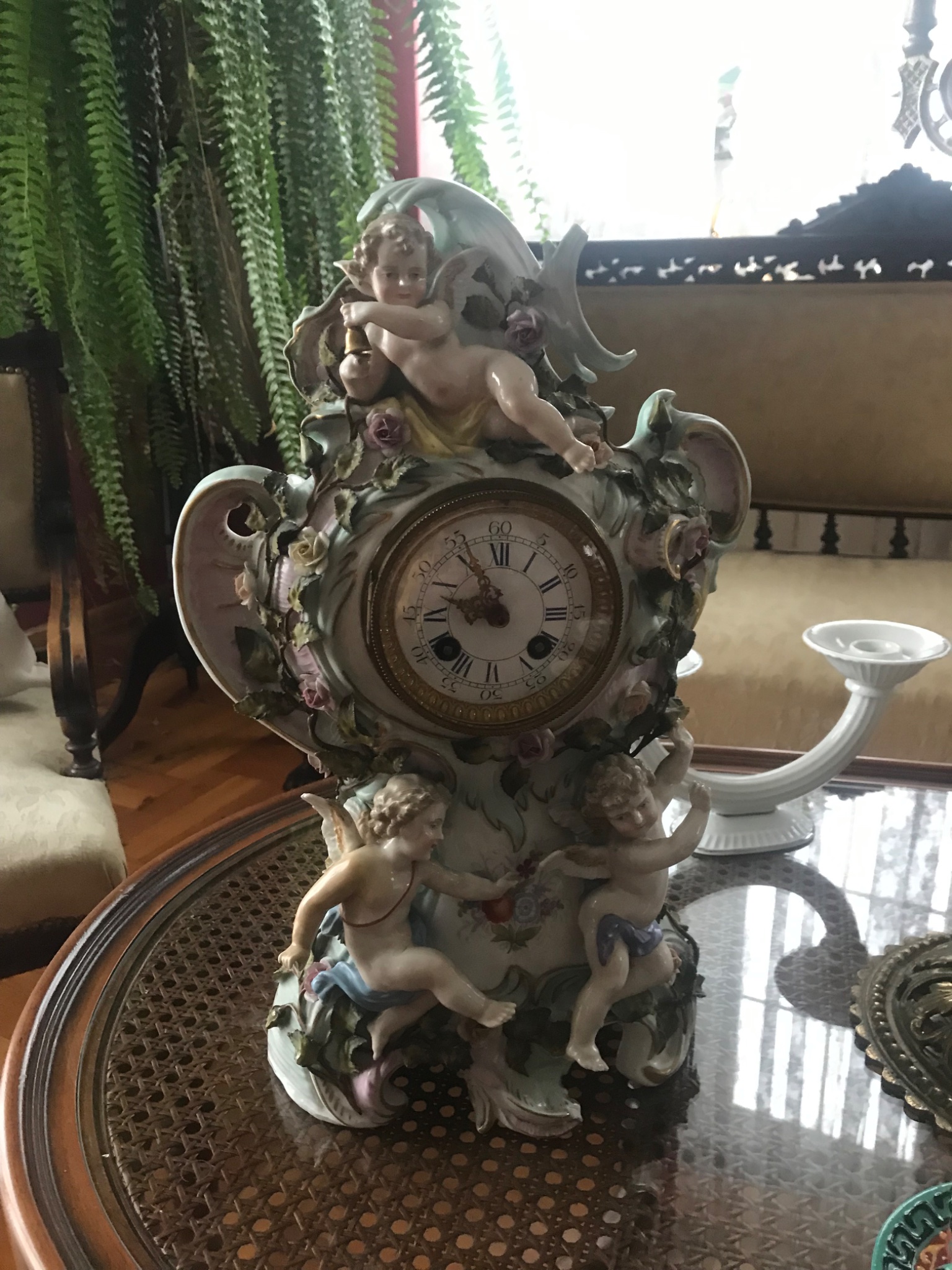 Porcelain figural mantel clock