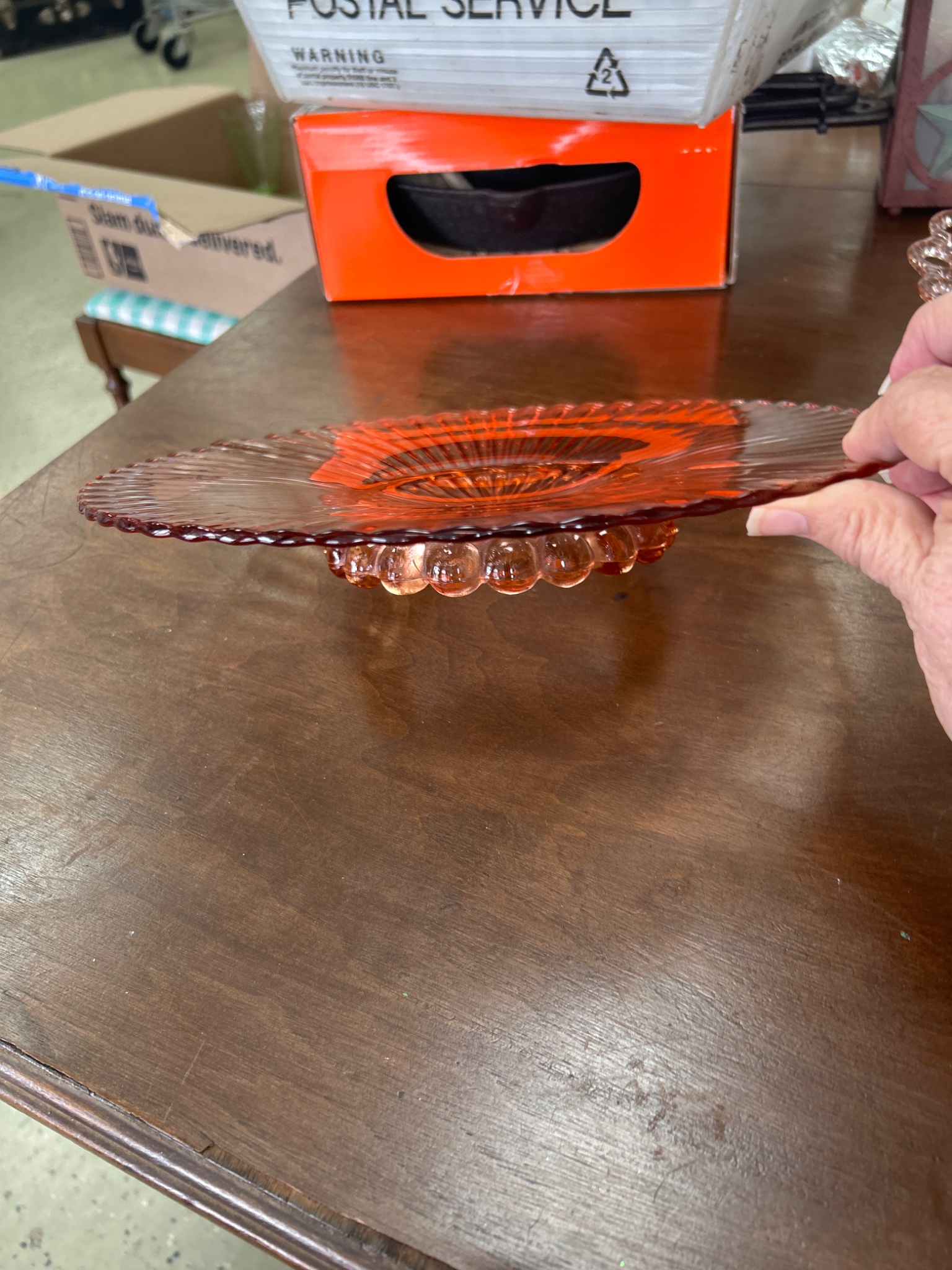 Pressed glass console or candy dish with pedestal bubble base