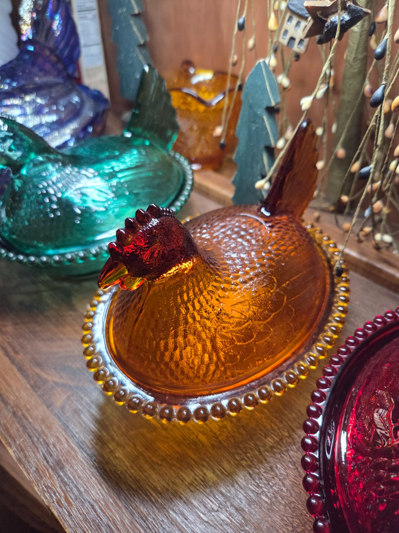 Pressed glass hen-on-nest covered dish
