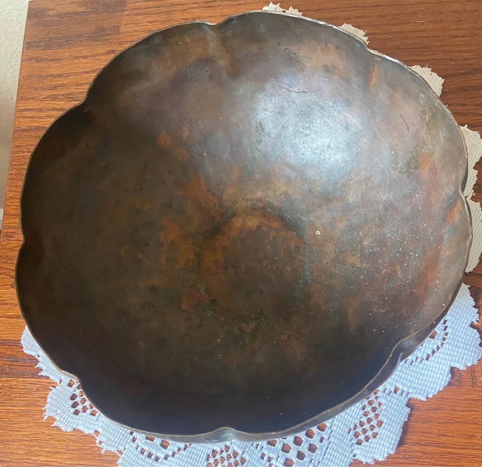 Scalloped decorative metal bowl or serving dish