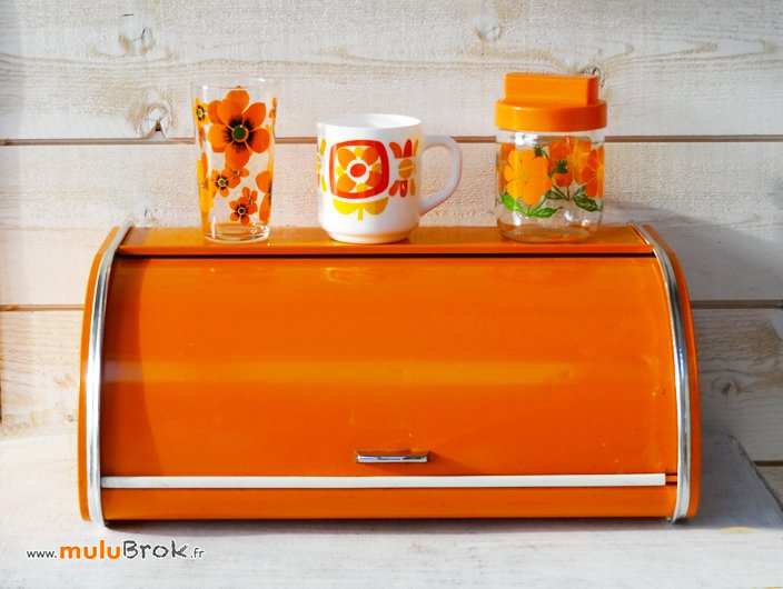 Vintage orange bread box / kitchen bread bin